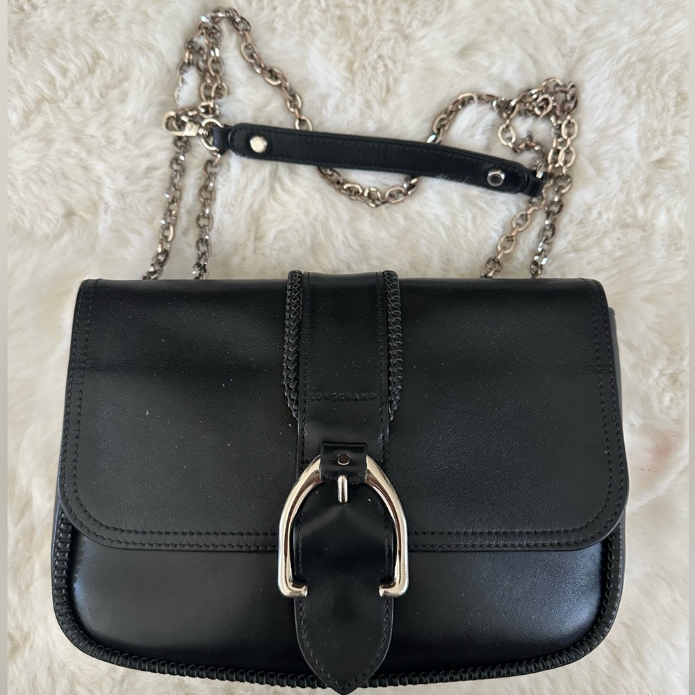 Longchamp Black Leather with Chain Strap